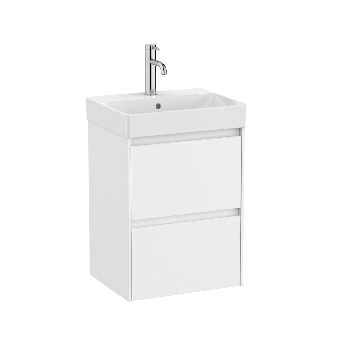 Roca Wall Mounted Vanity Unit Matt White Roca Ona 450mm Compact Wall Mounted Two Drawer Vanity Unit with Basin