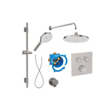 Roca Concealed Shower Set Stainless Steel Effect Roca T-3000 Square Switch Thermostatic Concealed Shower Valve with Rainshower Head, Shower Handset and Slide Rail Set