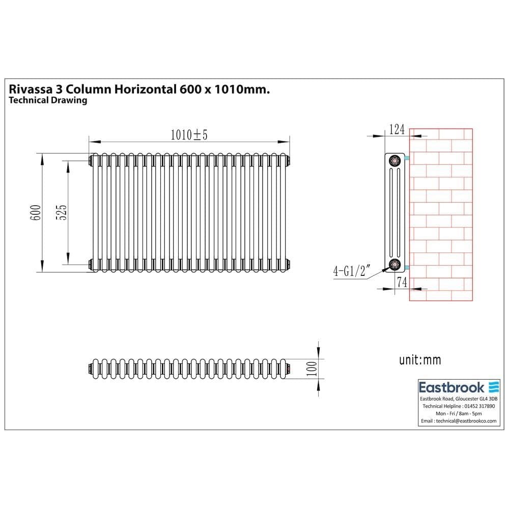 Eastbrook Eastbrook Rivassa Traditional 3 Column Radiator in Matt Black