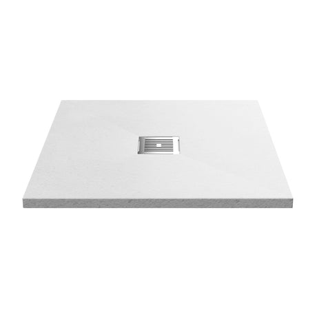 UK Bathroom Store Square Shower Tray Aquarius Urbano Slimline 33mm Slate Effect Square Stone Resin Shower Tray in White Slate