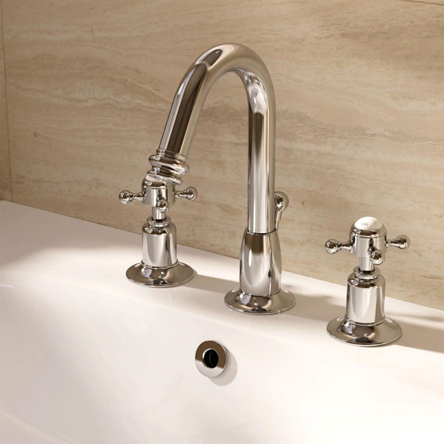 Crosswater 3 Tap Hole Basin Set Crosswater Belgravia Crosshead 3 Hole Curved Basin Mixer Tap with Pop-Up Waste in Chrome