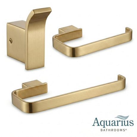 Aquarius Bathrooms Accessory Set Brushed Brass Aquarius FT 3 Piece Bathroom Accessory Pack