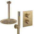 UK Bathroom Store Concealed Shower Set Brushed Brass / Ceiling Arm / 300mm Crosswater Crossbox Shower Set 3 - 2 Outlet with Pencil Handset and Fixed Overhead Shower