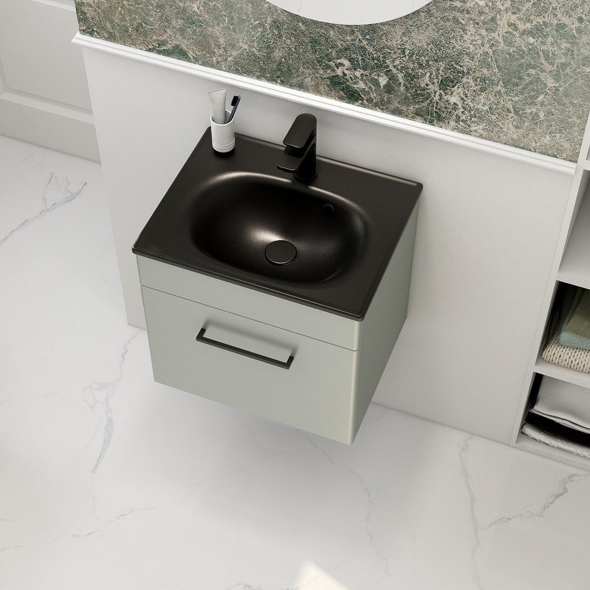 Imex Wall Mounted Vanity Unit Pistachio / Black Imex Croma Wall Mounted Single Drawer 500mm Vanity Unit with 1 Tap Hole Basin