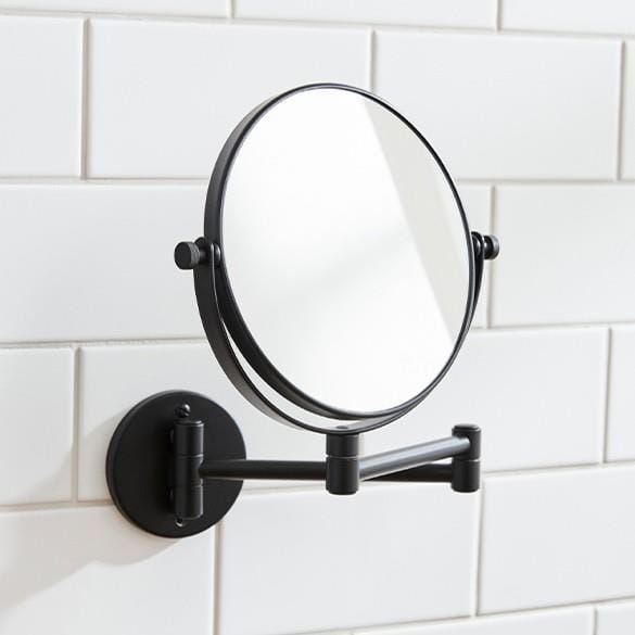 Miller Cosmetic and Shaving Mirror Matt Black Miller Signature Wall Mounted Round Extendable Magnifying Mirror