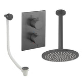 UK Bathroom Store Concealed Shower Set Slate / Ceiling Arm / 300mm Crosswater Crossbox Shower Set 7 - 2 Outlet with Fixed Overhead Shower and Overflow Bath Filler Waste