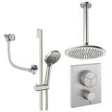 UK Bathroom Store Concealed Shower Set Brushed Nickel / Ceiling Arm / 300mm Crosswater Crossbox Push Shower Set 8 - 3 Outlet with Fixed Overhead Shower, Slide Rail Kit and Overflow Bath Filler Waste