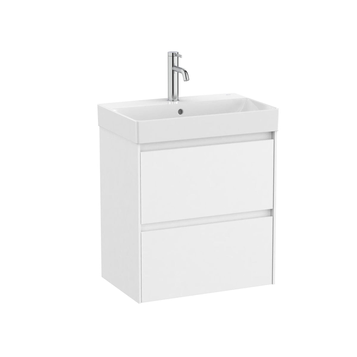 Roca Wall Mounted Vanity Unit Matt White Roca Ona 550mm Compact Wall Mounted Two Drawer Vanity Unit with Basin