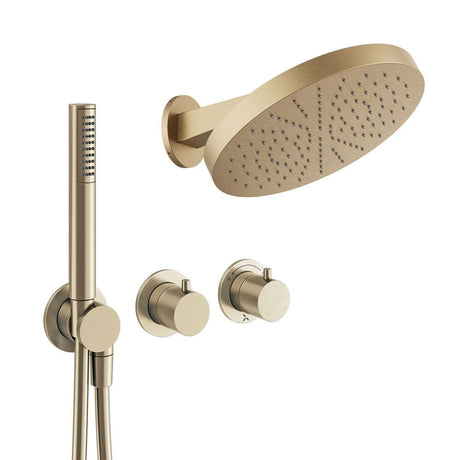 UK Bathroom Store Concealed Shower Set Brushed Brass Crosswater Module Plus Shower Set 1 - 2 Outlet with Revive Fixed Shower Head and Pencil Handset