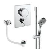 UK Bathroom Store Concealed Shower Set Chrome Crosswater Crossbox Push Shower Set 4 - 2 Outlet with Slide Rail Kit and Overflow Bath Filler Waste