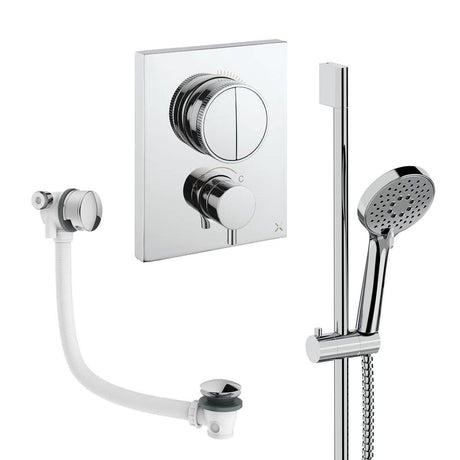 UK Bathroom Store Concealed Shower Set Chrome Crosswater Crossbox Push Shower Set 4 - 2 Outlet with Slide Rail Kit and Overflow Bath Filler Waste