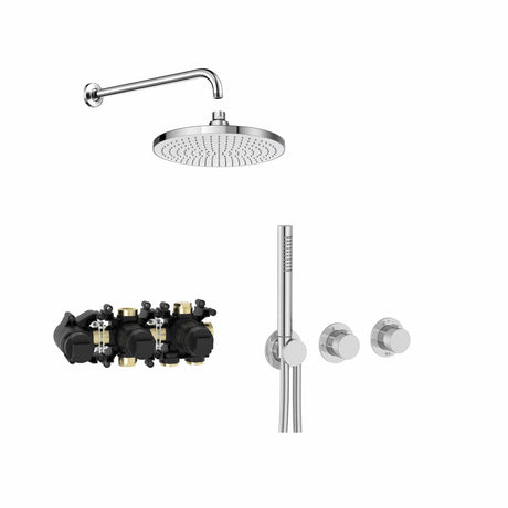 Roca Concealed Shower Set Chrome Roca T-Multi Thermostatic Concealed Shower Valve with Rainshower Head, Pencil Handset and Hose