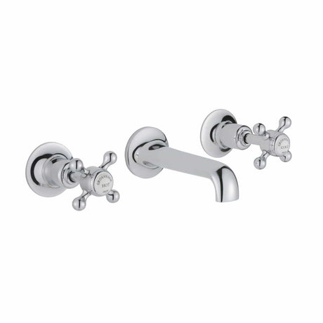 JTP Wall Mounted Basin Tap Chrome JTP Grosvenor Cross Wall Mounted 3 Hole Basin Mixer Tap