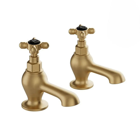 Vado Pillar Bath Tap Brushed Brass/Black Booth & Co. Axbridge Crosshead Bath Pillar Taps (Pair)