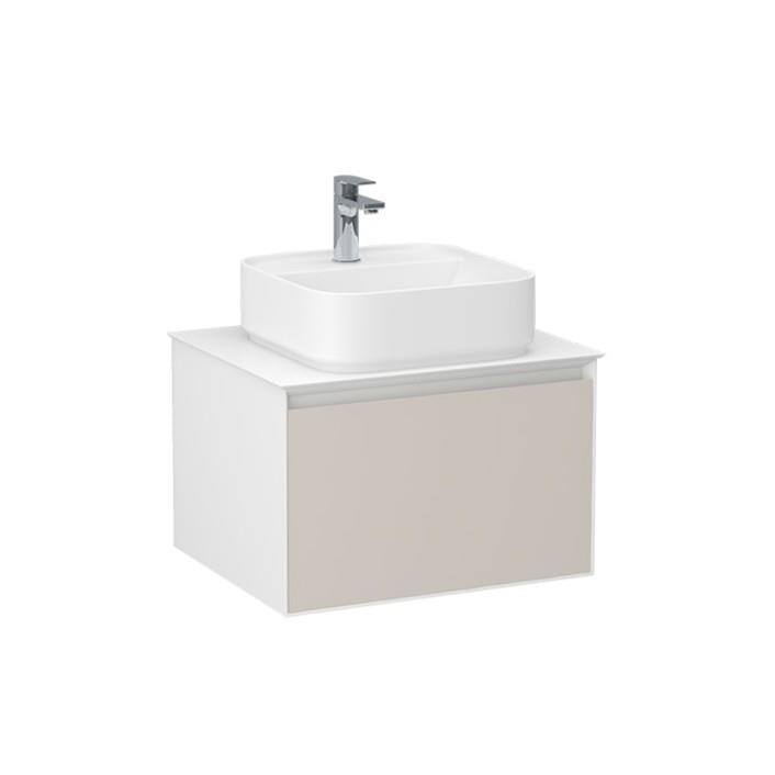 Imex Wall Hung Vanity Unit Imex Essence 600mm Wall Mounted Single Drawer Vanity Unit with Worktop and 1 Tap Hole White Basin - Cashmere