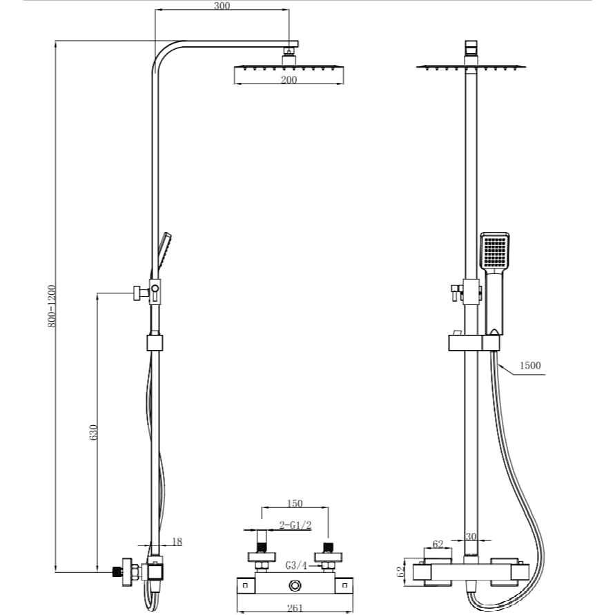 Eastbrook Exposed Shower Set Eastbrook Modern Square Thermostatic Shower Valve Set with Adjustable Riser, Showerhead and Handset