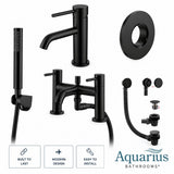 Aquarius Bathrooms Bath Shower Mixer Matt Black Aquarius RF-Series Complete Bath and Basin Brassware Pack with Basin Tap, Bath and Shower Mixer and Wastes