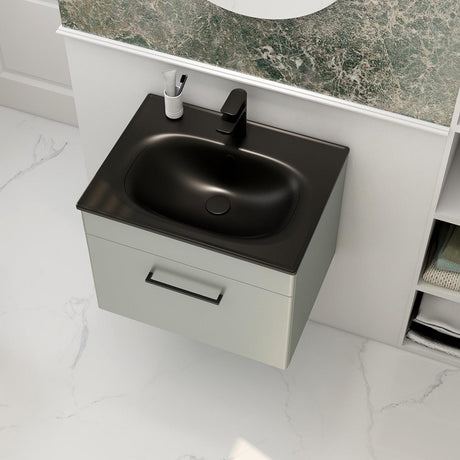 Imex Wall Mounted Vanity Unit Pistachio / Black Imex Croma Wall Mounted Single Drawer 600mm Vanity Unit with 1 Tap Hole Basin