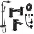Aquarius Bathrooms Exposed Shower Set Matt Black Aquarius Hydro Complete Shower Brassware Pack with Basin Mixer, Bath Mixer & Round Exposed Shower