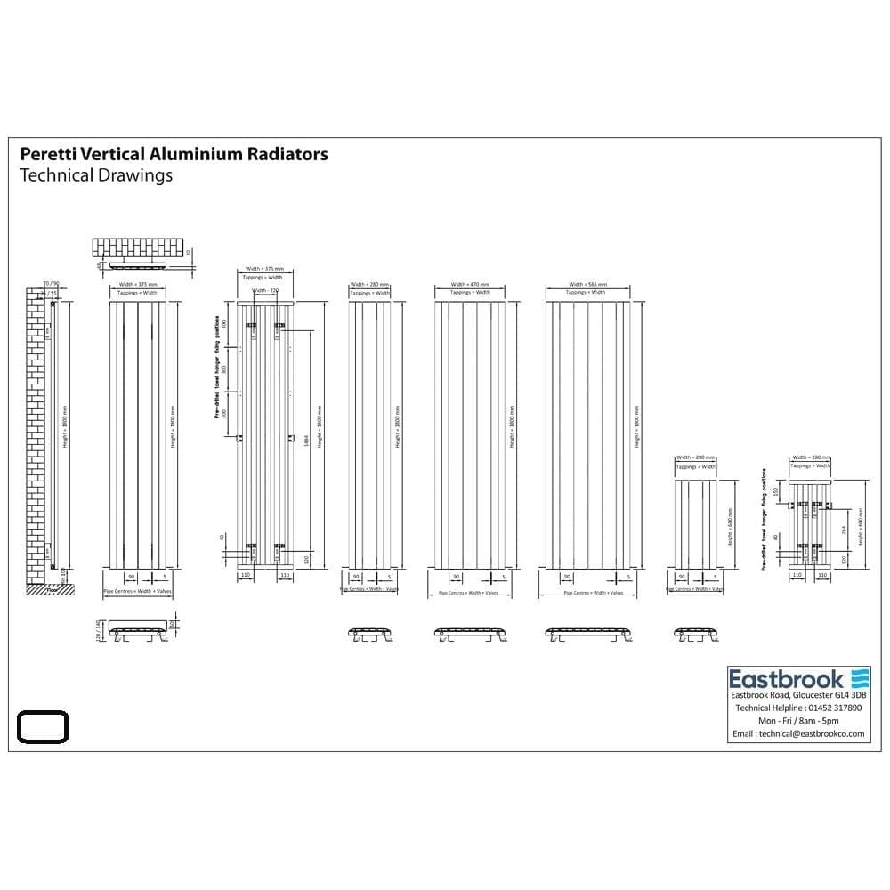 Eastbrook Panel Radiator Eastbrook Peretti Straight Vertical Aluminium Radiator in Matt Anthracite