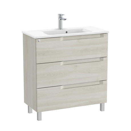 Roca Wall Mounted Vanity Unit White Wood Roca Aleyda Compact 800mm Floor Standing Three Drawer Vanity Unit with Basin