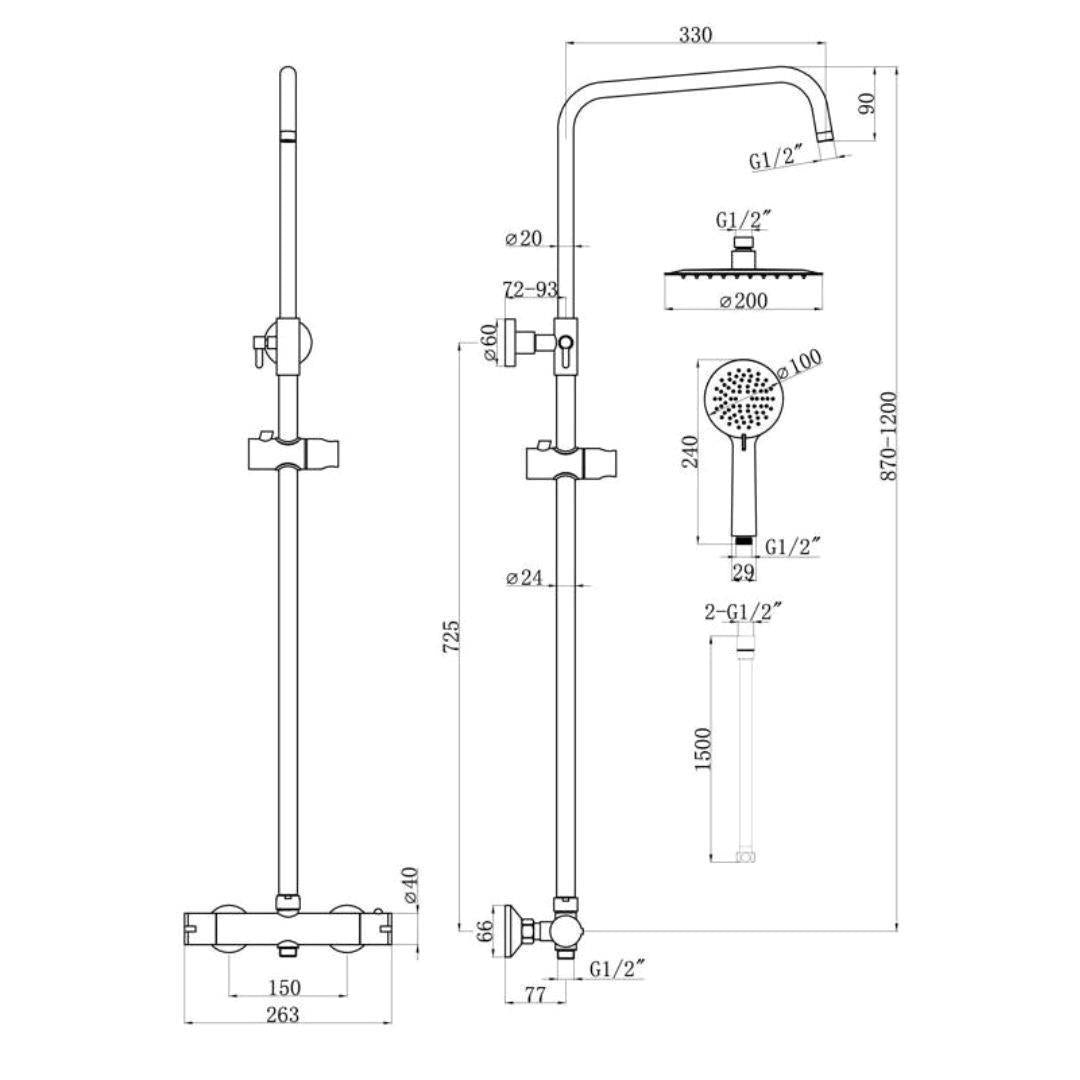 Aquarius Exposed Thermostatic Bar Shower Overhead and Handheld Shower