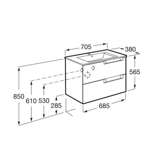 Roca Wall Mounted Vanity Unit Roca Aleyda Compact 700mm Wall Mounted Two Drawer Vanity Unit with Basin