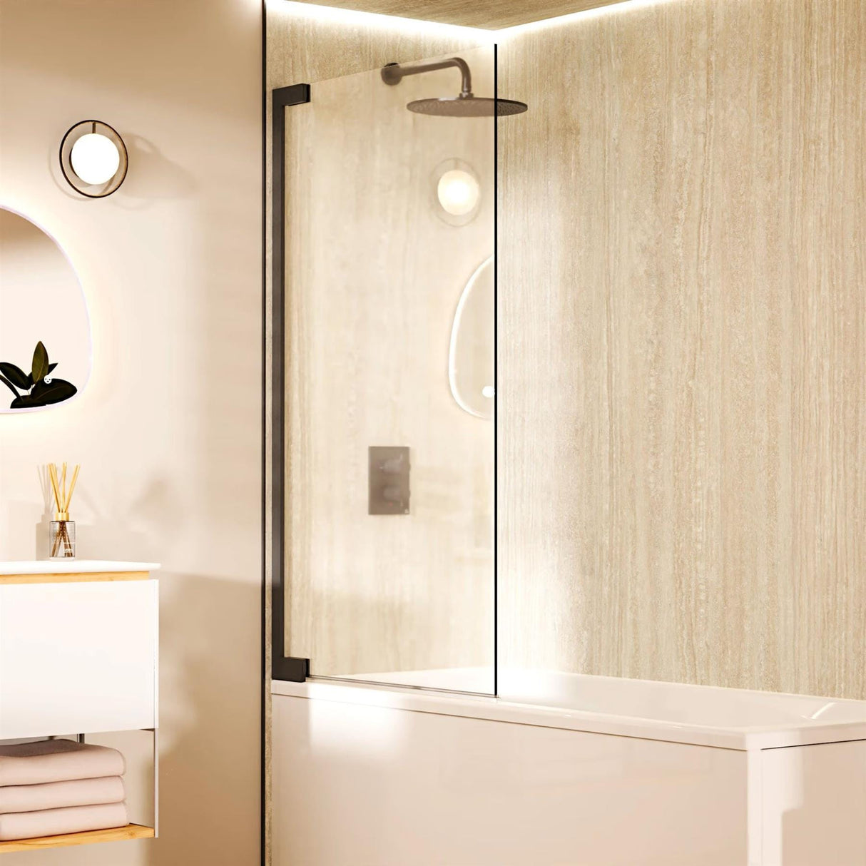 Crosswater Bath Screen Slate Crosswater Asura 8mm Hinged Bath Screen