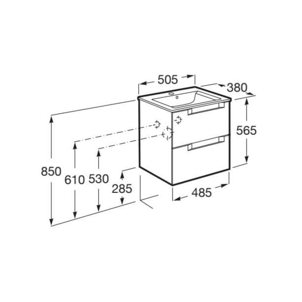 Roca Aleyda Compact 500mm Wall Mounted Two Drawer Vanity Unit with Basin