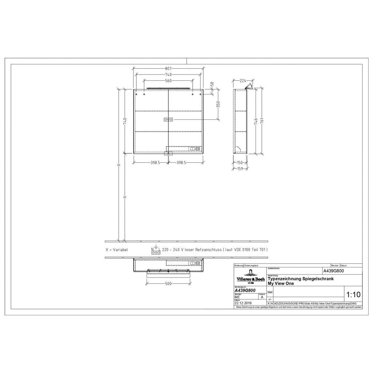 Villeroy & Boch Mirrored Cabinet Villeroy & Boch My View One 2 Door LED Mirror Cabinet