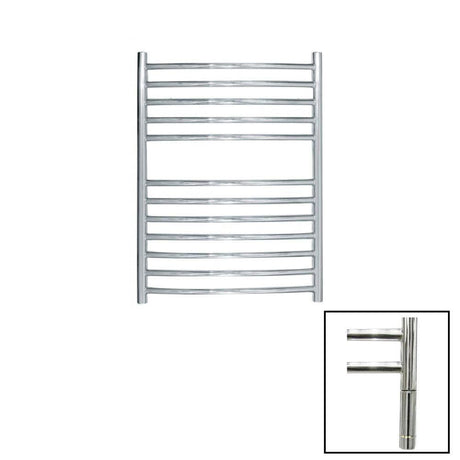 JIS Ladder Rail 700 x 520mm / Polished Chrome / Electric Only with Cylindrical Adjustable Element JIS Sussex Camber Vertical Stainless Steel Curved Heated Towel Rail