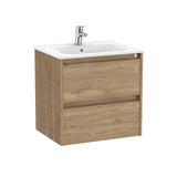 Roca Wall Mounted Vanity Unit Walnut Roca Tenet 600mm Wall Mounted Two Drawer Vanity Unit with Basin