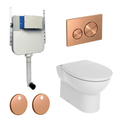 Aquarius Bathrooms Back To Wall Toilet Brushed Bronze / Round Aquarius Urbano Rimless Back to Wall Toilet Pack with Cistern, Flush Plate, Soft Closing Seat and Hinge Covers