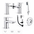 Aquarius Bathrooms Bath Shower Mixer Chrome Aquarius Hydro Complete Bath Brassware Pack with Basin Mixer, Bath and Shower Mixer