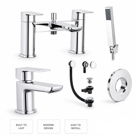 Aquarius Hydro Complete Bath Brassware Pack with Basin Mixer, Bath and Shower Mixer
