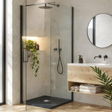 Aquarius Rectangle Shower Tray Aquarius Honiston Mineral Composite Slate Effect Shower Tray in Charcoal Grey