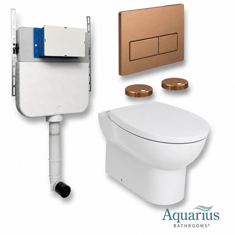 Aquarius Bathrooms Back To Wall Toilet Brushed Bronze / Square Aquarius Urbano Rimless Back to Wall Toilet Pack with Cistern, Flush Plate, Soft Closing Seat and Hinge Covers