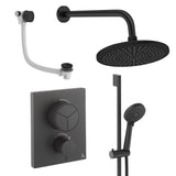 UK Bathroom Store Concealed Shower Set Matt Black / Wall Arm / 300mm Crosswater Crossbox Push Shower Set 8 - 3 Outlet with Fixed Overhead Shower, Slide Rail Kit and Overflow Bath Filler Waste