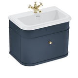 Burlington Wall Mounted Vanity Unit Blue / Ceramic Basin - 1 Tap Hole / Gold Burlington Chalfont 750mm Wall Mounted Single Drawer Vanity Unit with Basin