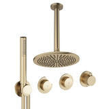 UK Bathroom Store Concealed Shower Set Brushed Brass / Ceiling Arm / 300mm Crosswater Module Shower Set 8 - 2 Outlet with Pencil Handset and Overhead Shower