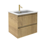 Saneux Wall Mounted Vanity Unit 1 Tap Hole Basin Saneux Monument 600mm Wall Mounted Two Drawer Vanity Unit in Portland Oak with Basin or Worktop