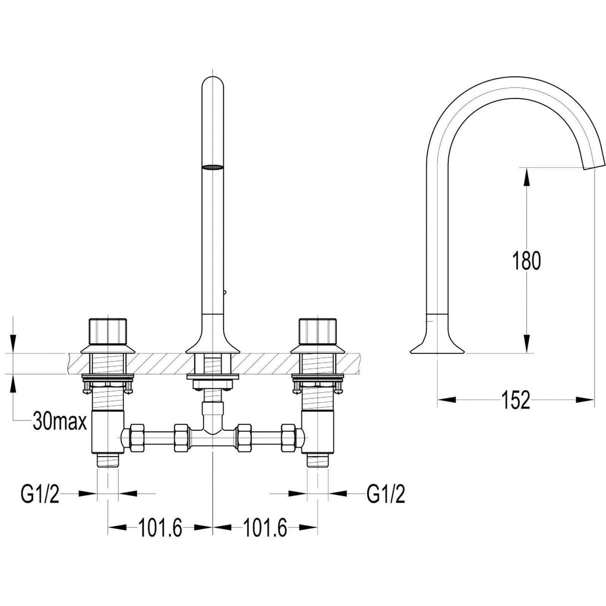 Flova 3 Tap Hole Basin Set Flova Moonlight 3 Hole Deck Mounted Basin Mixer Tap