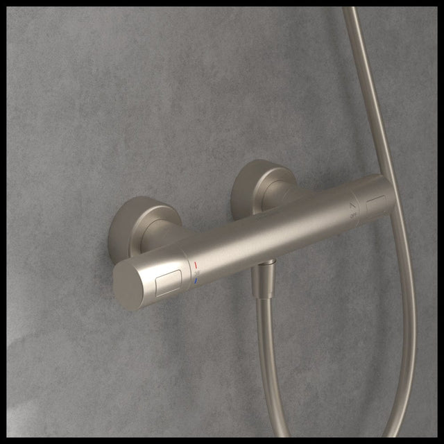 Villeroy & Boch Exposed Shower Valve Brushed Nickel Villeroy & Boch Universal Thermostatic Round Bar Shower Valve