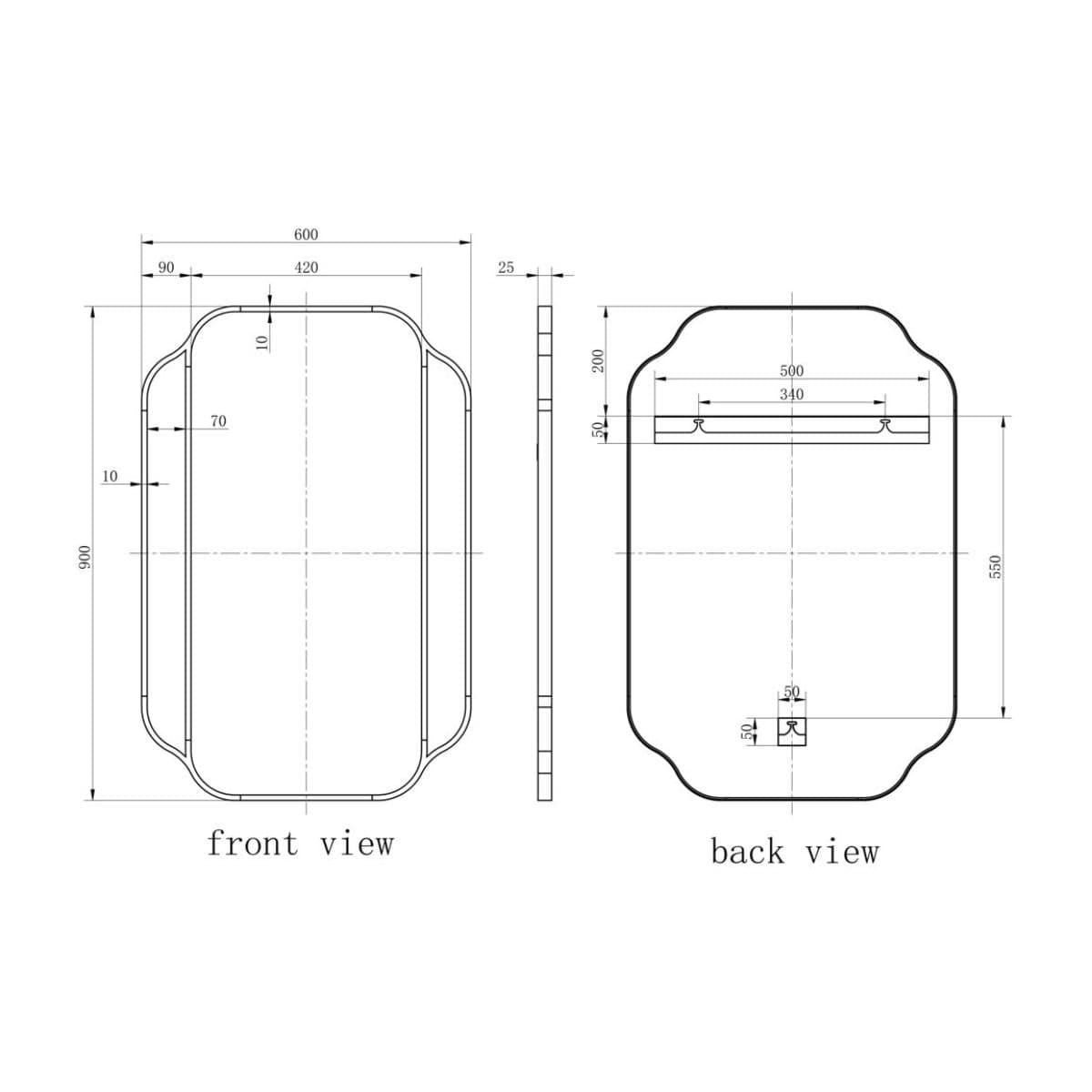 Aquarius Bathrooms Standard Mirror Aquarius Deco Rectangular Mirror 600 x 900mm in Black