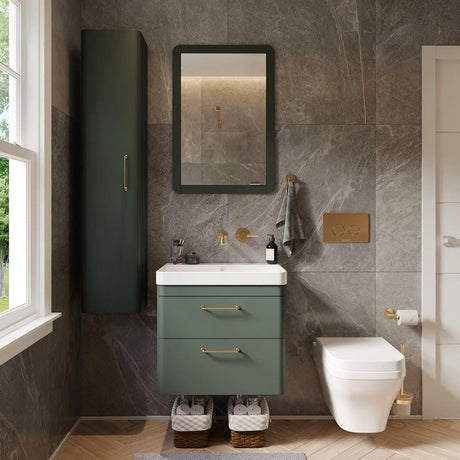 Saneux Mirrored Cabinet Saneux Hyde Recessed Electric Mirror Cabinet With Light and Demister - 550mm Wide - Left Hand Hinge - Matte Sage