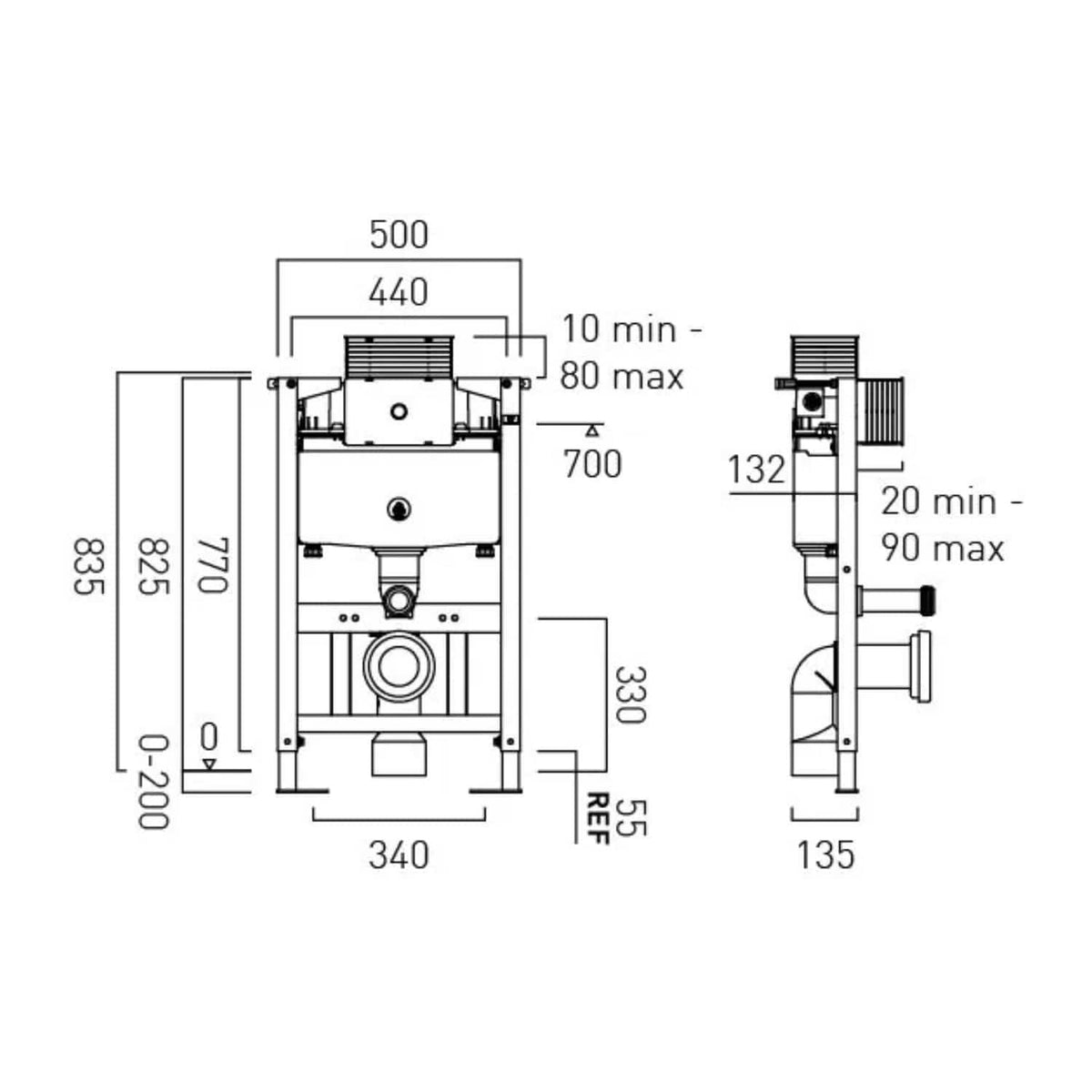 Vado Wall Hung WC Frame Vado Short Dual Flush Wall Hung Concealed Frame and Cistern - 825 x 500mm