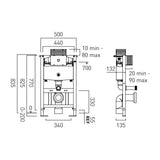 Vado Wall Hung WC Frame Vado Short Dual Flush Wall Hung Concealed Frame and Cistern - 825 x 500mm