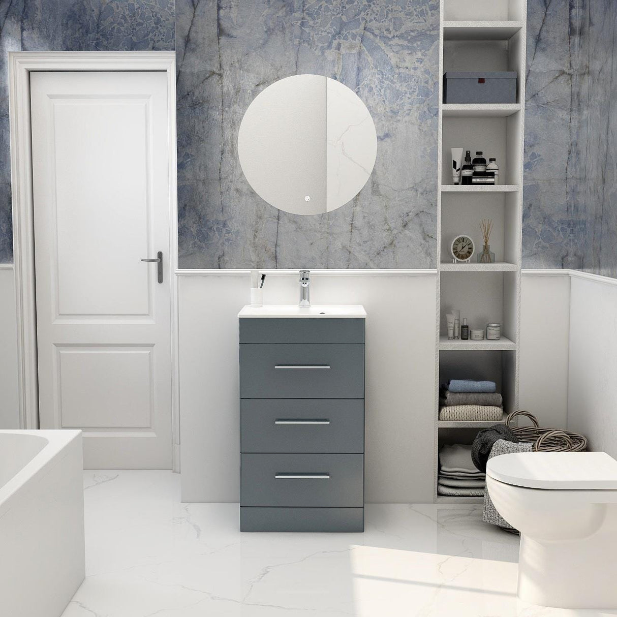 Imex Floor Standing Vanity Unit Imex Croma Floor Standing Three Door 500mm Vanity Unit with 1 Tap Hole Basin