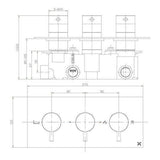 Crosswater Concealed Shower Valve Crosswater MPRO 3 Outlet, 3 Handle Landscape Concealed Thermostatic Shower Valve