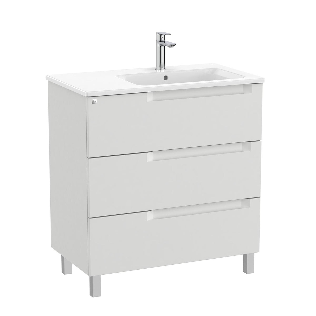 Roca Floor Standing Vanity Unit Pebble Grey / Right Hand Roca Aleyda 800mm Floor Standing Three Drawer Vanity Unit with Basin